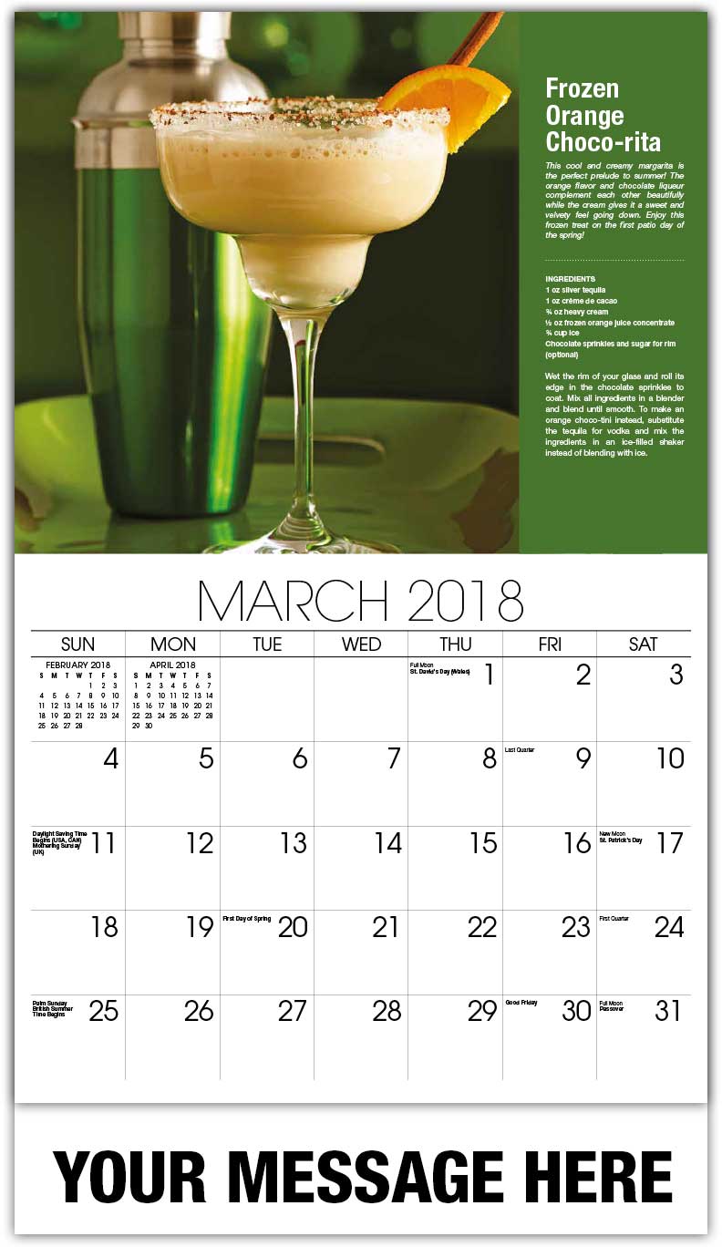 Cocktail and Drink Recipes Calendar 65¢ Business Promotional Calendars